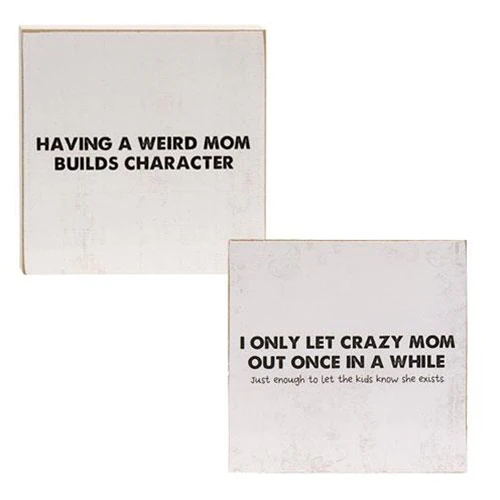 Set of 2 Weird and Crazy Mom 4" Square Block Signs - Image 3