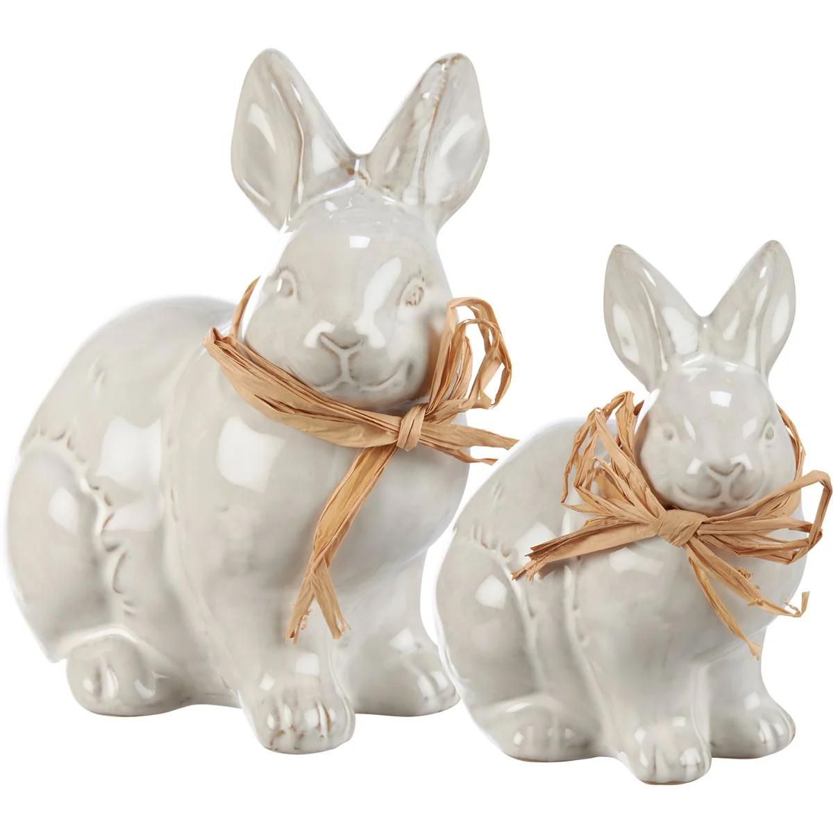 Set of 2 White Bunnies Ceramic Figures