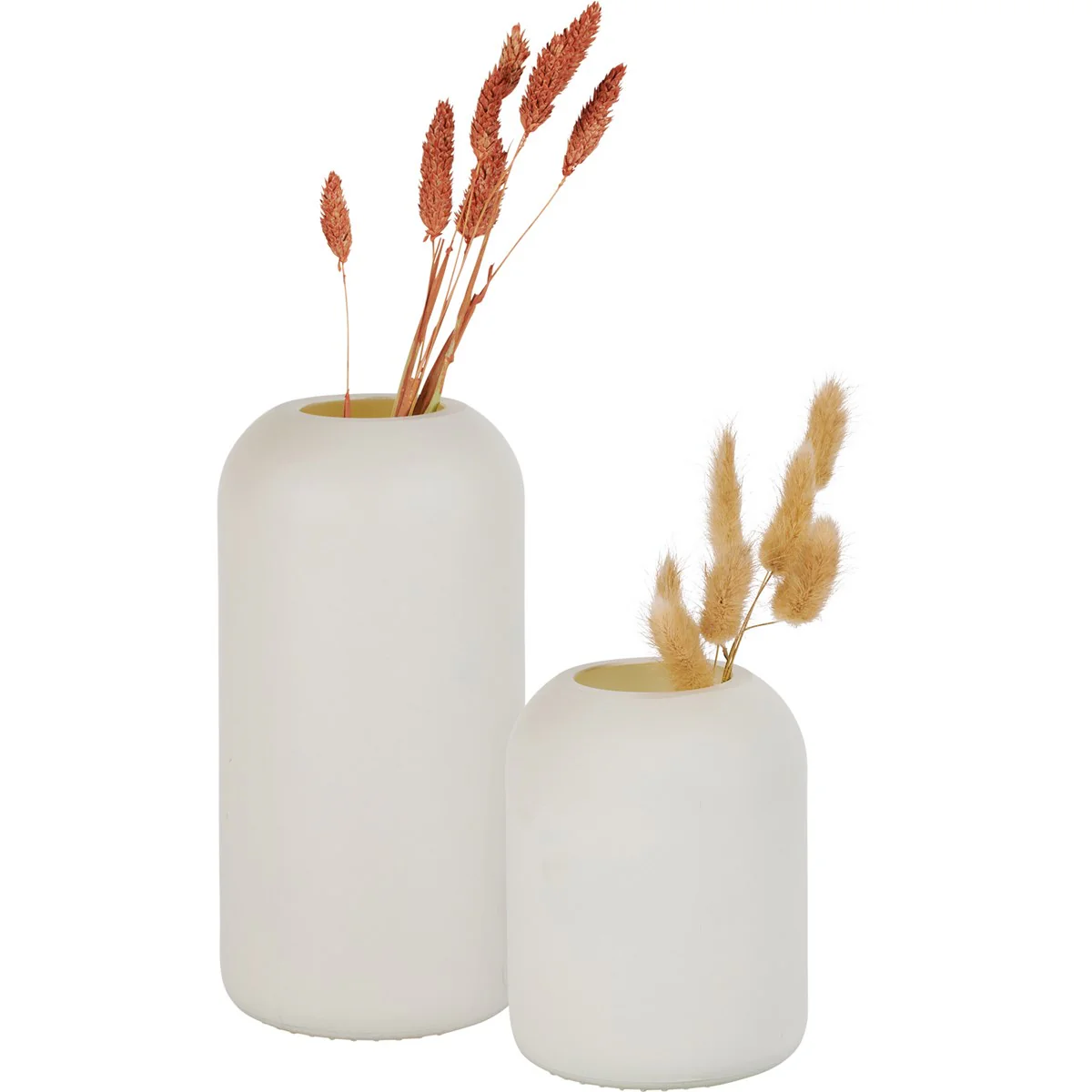 Set of 2 White Cylindrical Vases 5" 8"