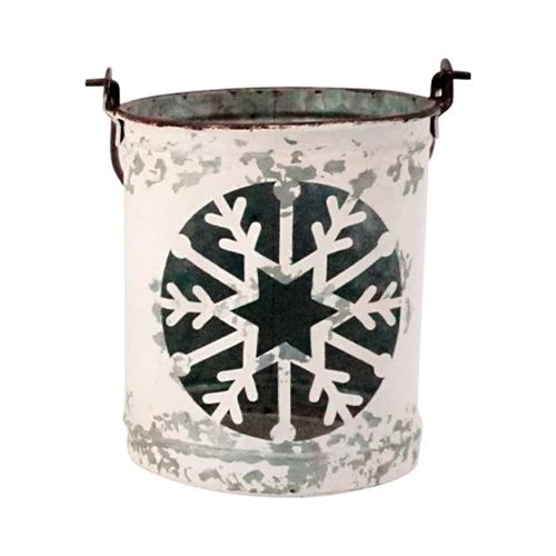 Set of 2 White Metal Snowflake Bucket - Image 3