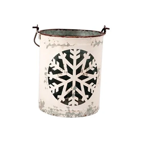 Set of 2 White Metal Snowflake Bucket - Image 4