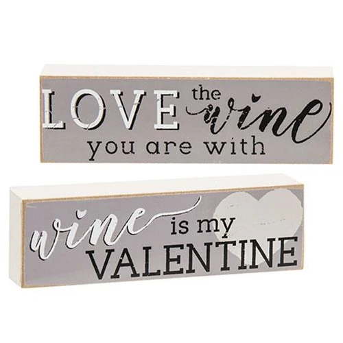 Set of 2 Wine Is My Valentine Love the Wine You Are With Block Signs - Image 2