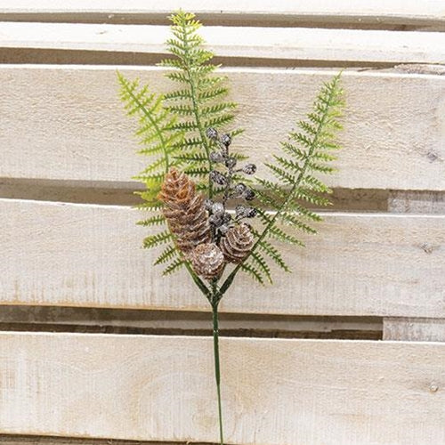 Set of 2 Winter Berry Pinecone and Fern Faux Evergreen Picks - Image 2
