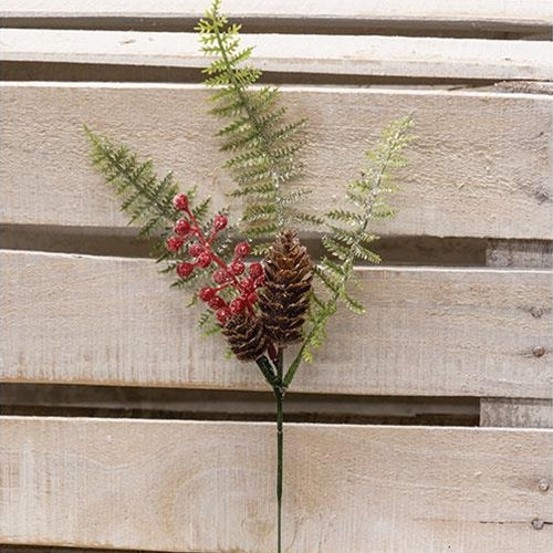 Set of 2 Winter Berry Pinecone and Fern Faux Evergreen Picks - Image 3