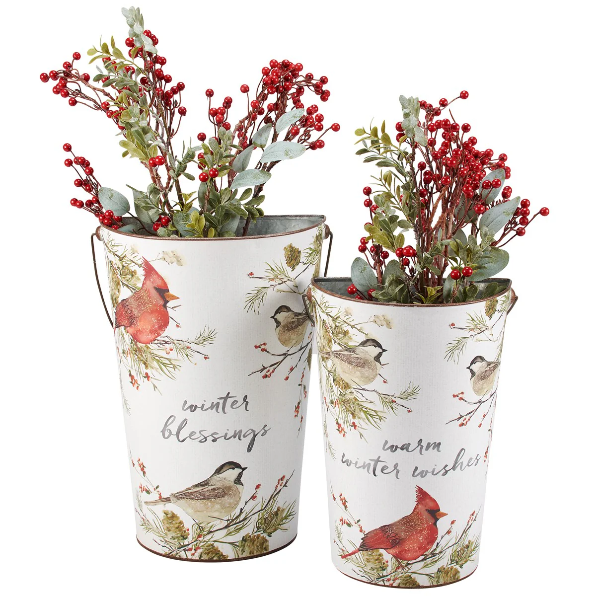 Set of 2 Winter Blessings Bird Wall Bucket Set - Image 2