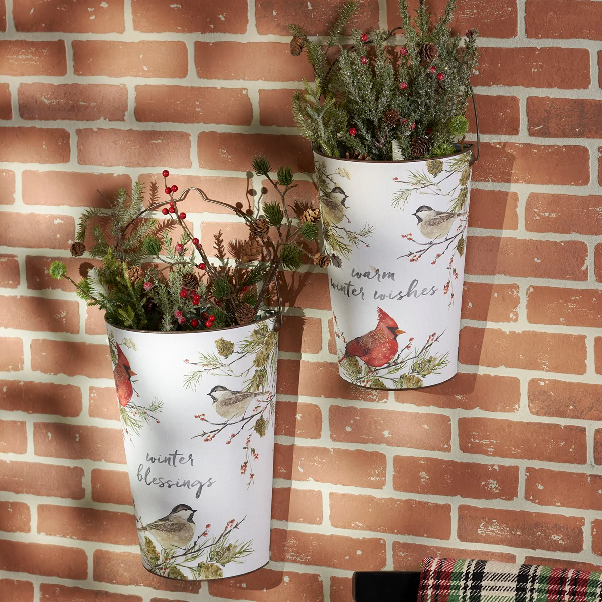Set of 2 Winter Blessings Bird Wall Bucket Set - Image 3