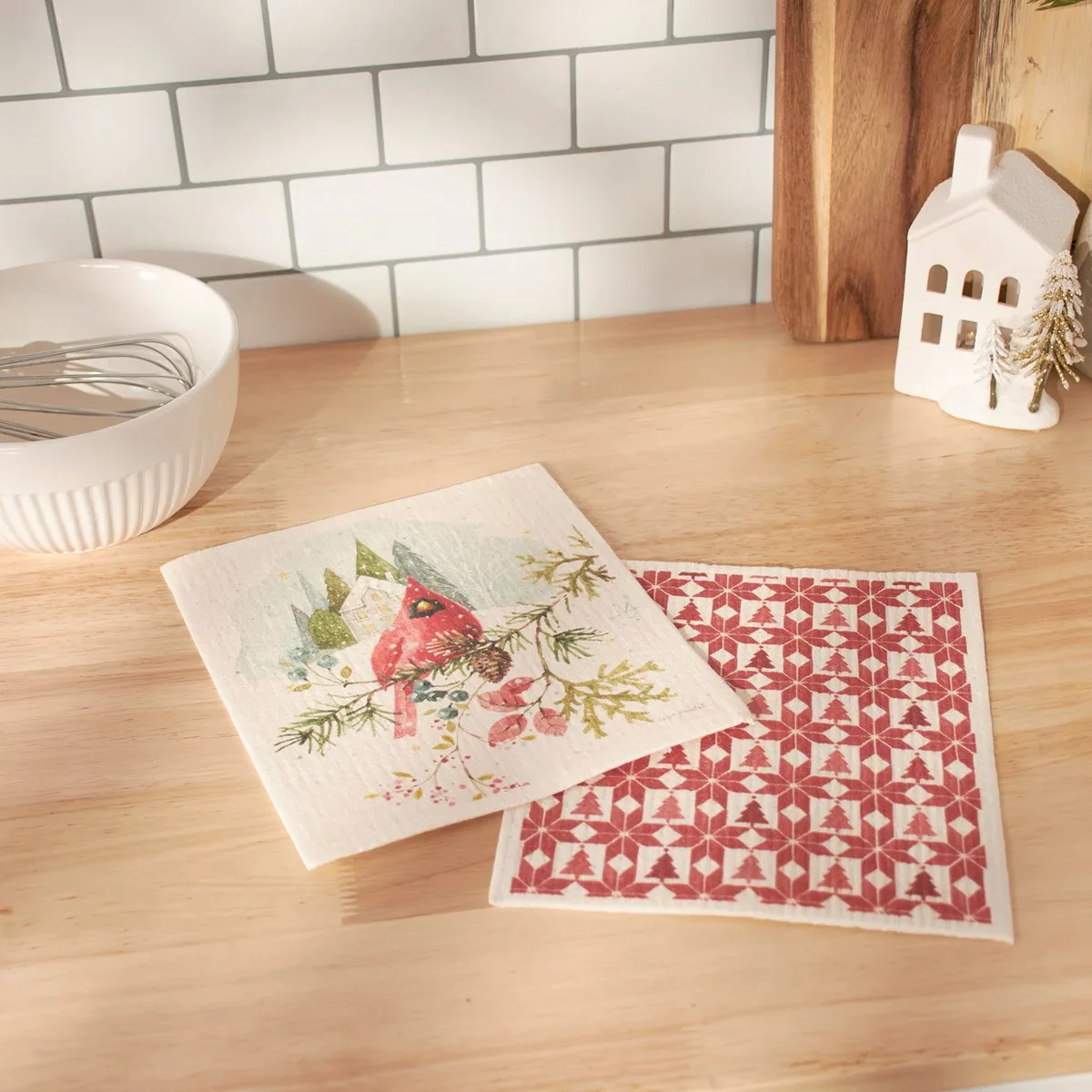 Set of 2 Winter Cardinal Swedish Dishcloths - Image 2