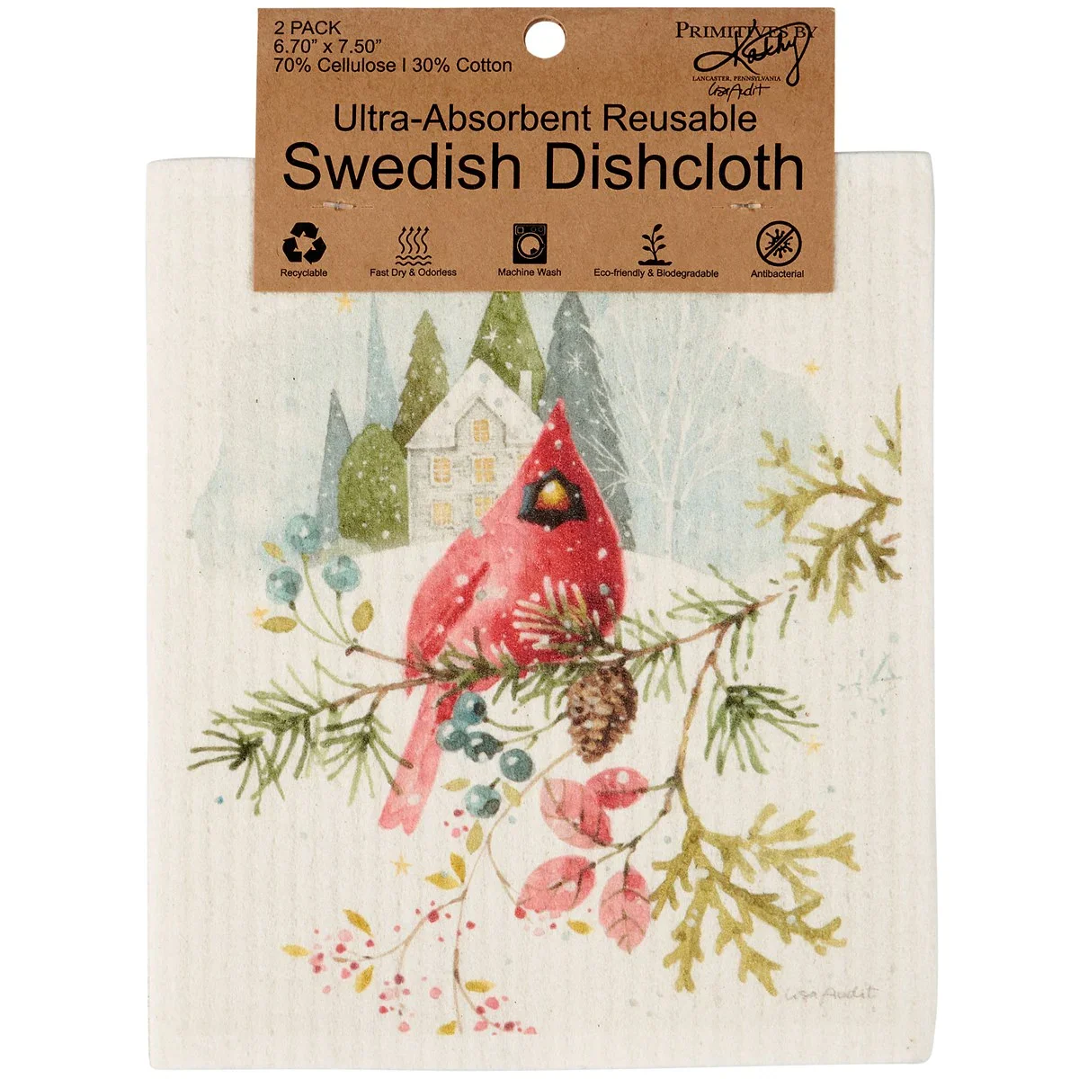 Set of 2 Winter Cardinal Swedish Dishcloths - Image 5