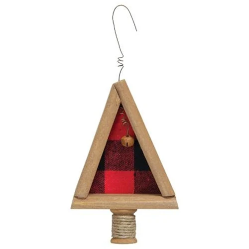 Set of 2 Wood & Plaid Felt Christmas Tree Ornaments - Image 3