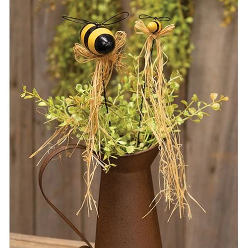 ๐ Set of 2 Wooden Bee And Raffia Picks - Image 2