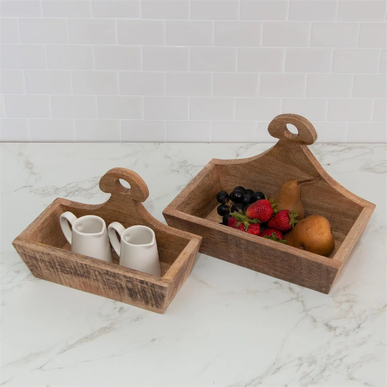 Set of 2 Wooden Rustic Caddy Bins