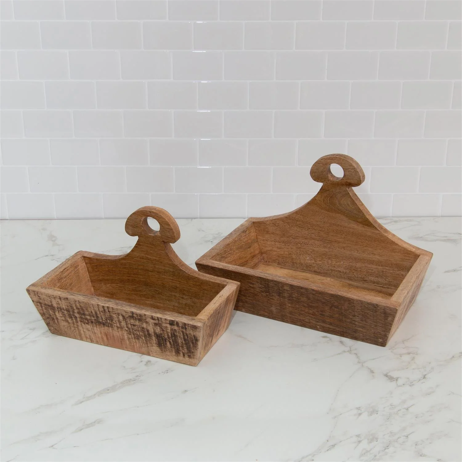Set of 2 Wooden Rustic Caddy Bins - Image 2