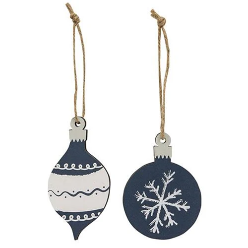 💙 Set of 2 Wooden Snowflake Bulb Christmas Ornaments