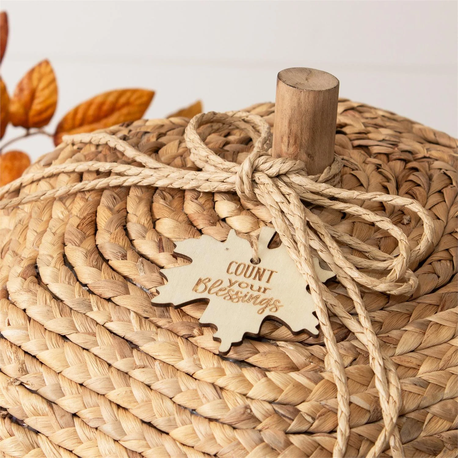Set of 2 Woven Hyacinth Nested Pumpkins - Image 4