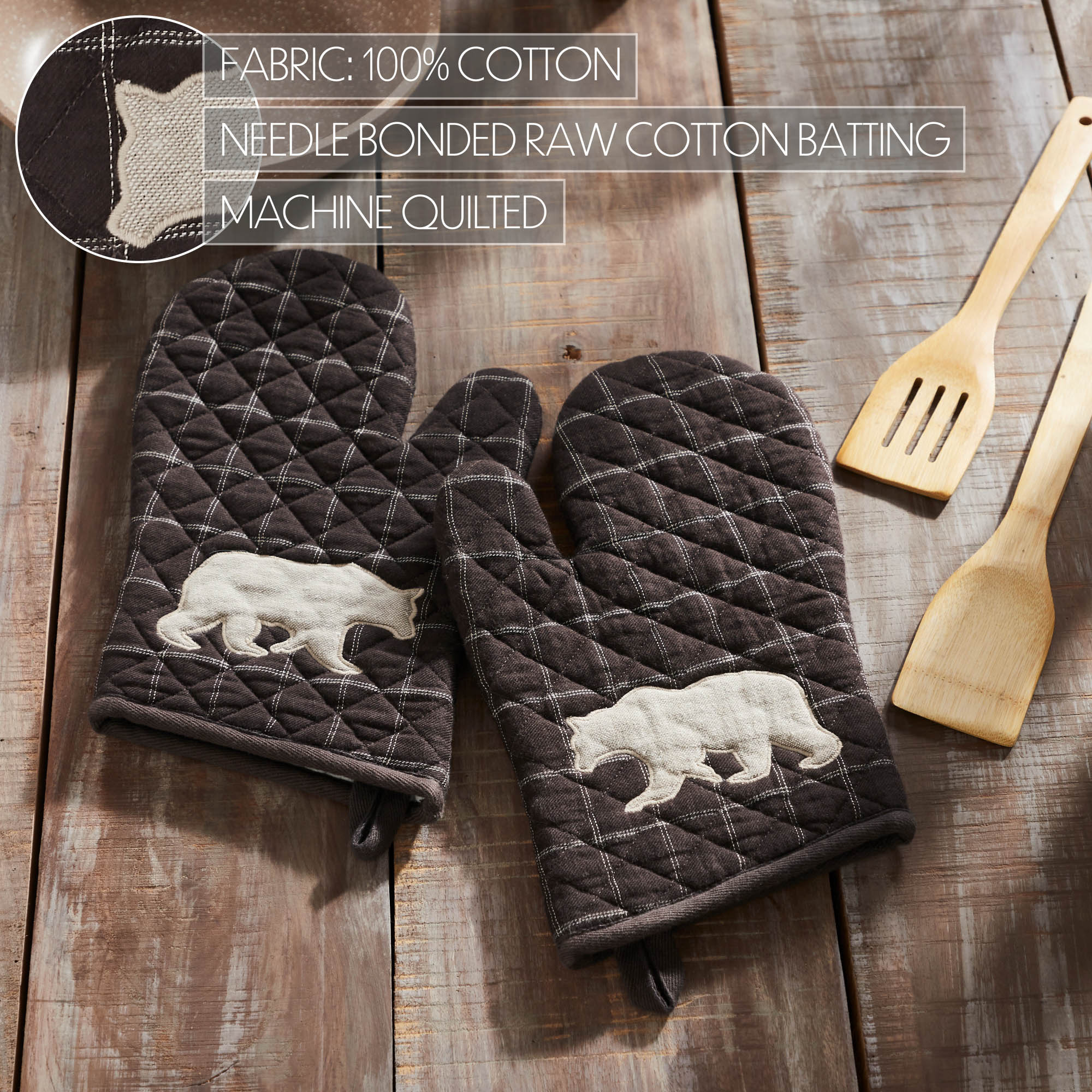 Set of 2 Wyatt Cabin Bear Oven Mitt Potholders - Image 2