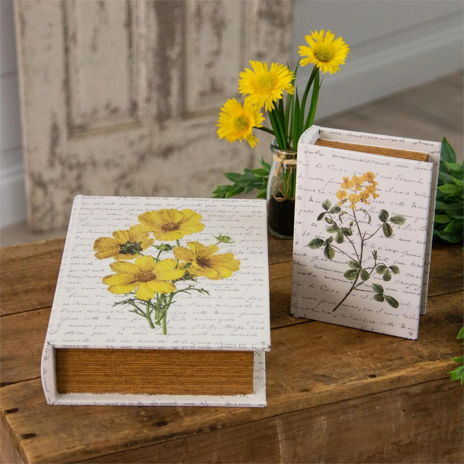 Set of 2 Yellow Flowers Nested Book Boxes - Image 2
