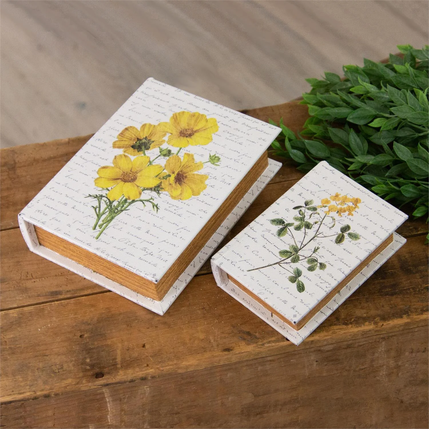 Set of 2 Yellow Flowers Nested Book Boxes - Image 3