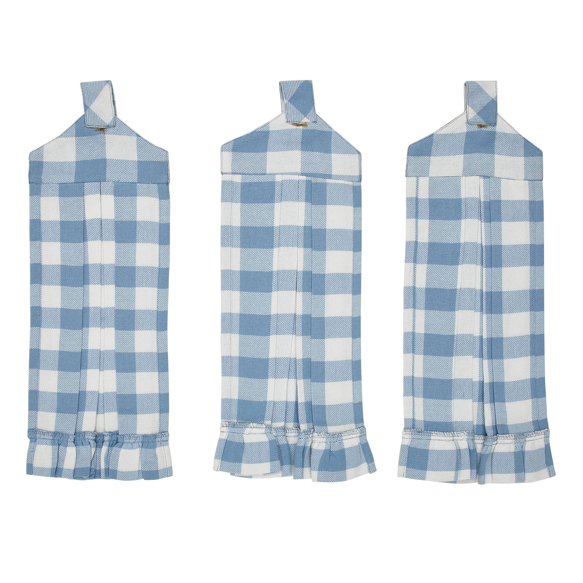 Set of 3 Annie Buffalo Check Blue Button Loop Tea Towels - Image 3