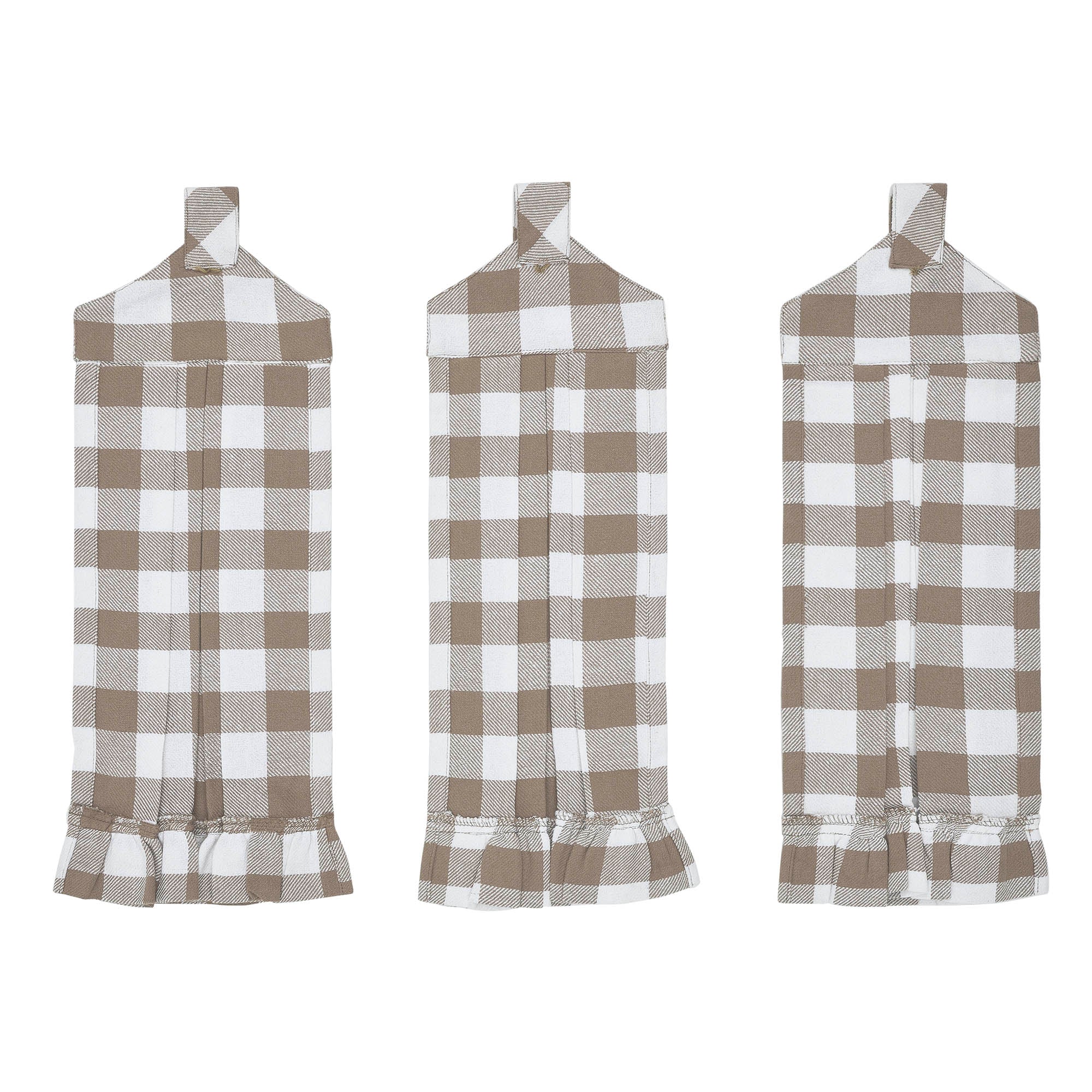 Set of 3 Annie Buffalo Check Portabella Button Loop Tea Towels - Image 4
