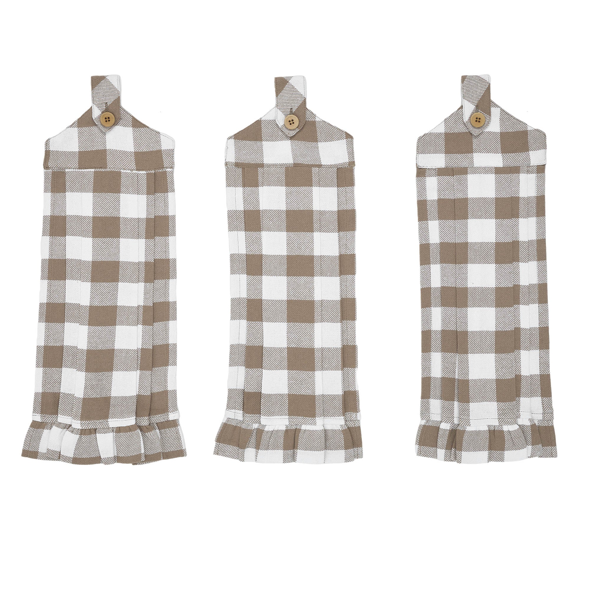 Set of 3 Annie Buffalo Check Portabella Button Loop Tea Towels - Image 5