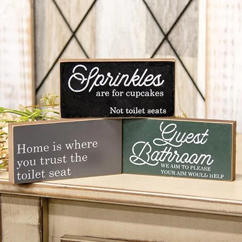 Set of 3 Bathroom Block Signs Guest Bathroom and Sprinkles