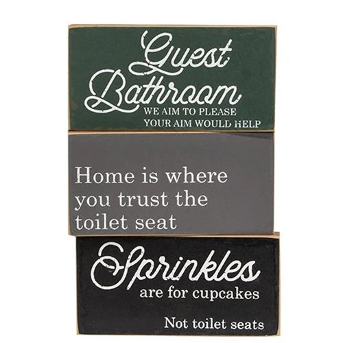 Set of 3 Bathroom Block Signs Guest Bathroom and Sprinkles - Image 2