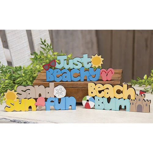Set of 3 Beach Bum Just Beachy Wooden Word Sitters - Image 4