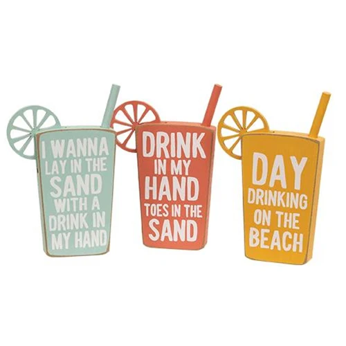 Set of 3 Beach Drink Block Sitter Signs