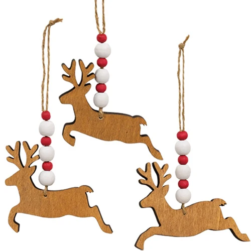 Set of 3 Beaded Jumping Reindeer Ornaments