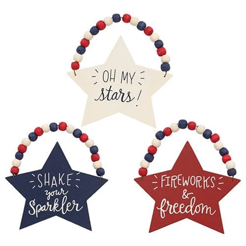Set of 3 Beaded Patriotic Star Ornaments