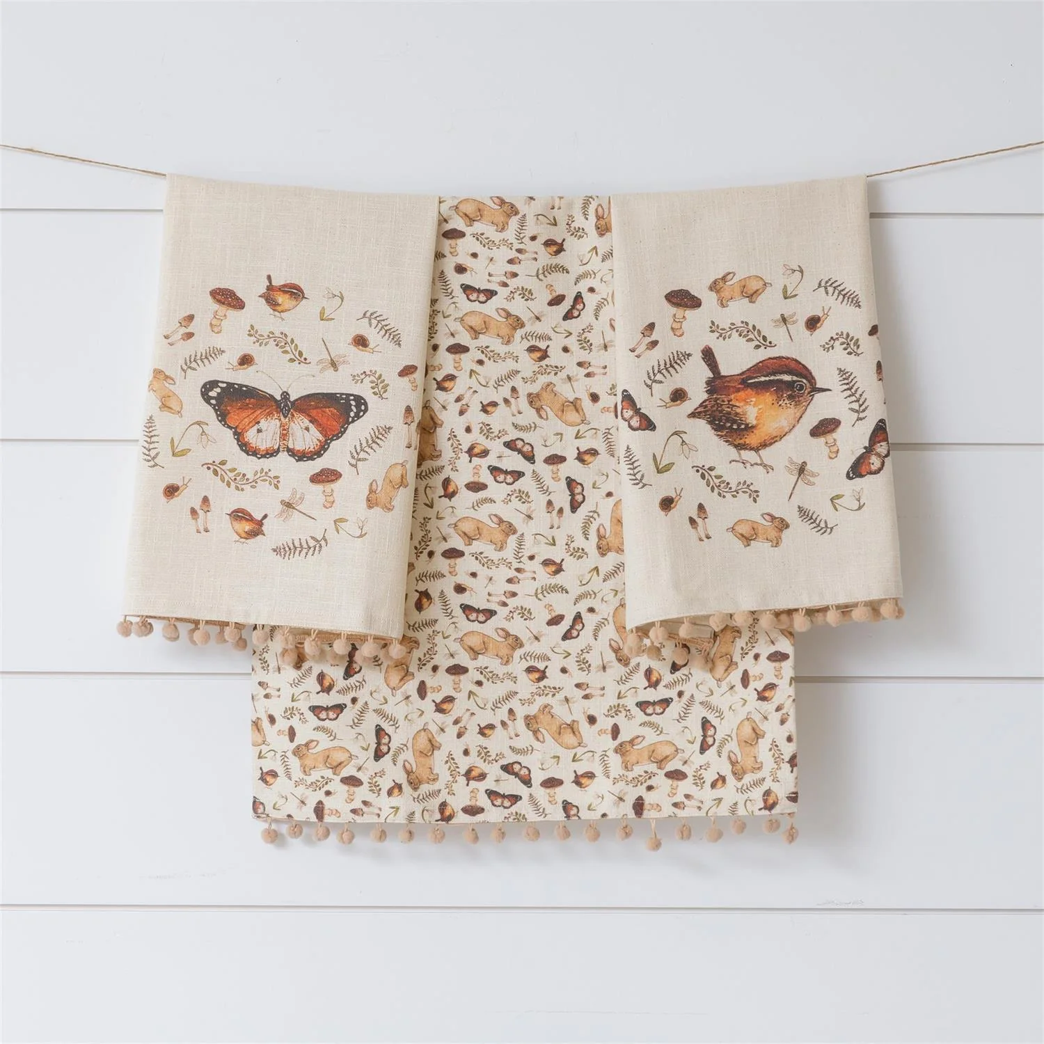 Set of 3 Bird and Butterfly Cottage Tea Towels