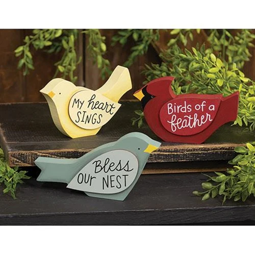 ๐ Set of 3 Birds with Sentiments Chunky Sitters