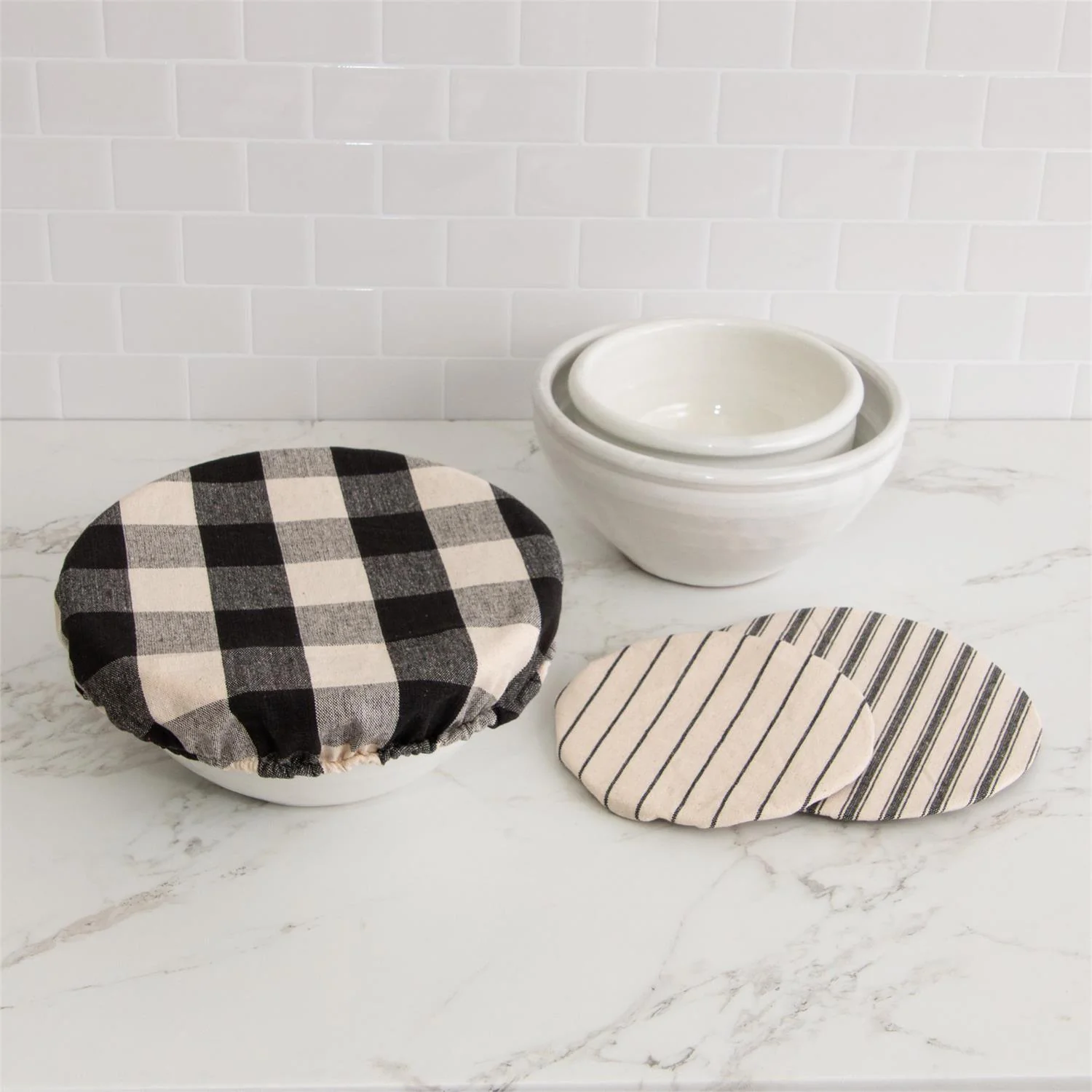Set of 3 Black and Tan Cloth Bowl Covers - Image 2
