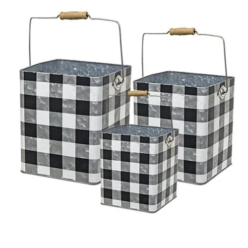 Set of 3 Black Buffalo Plaid Square Buckets