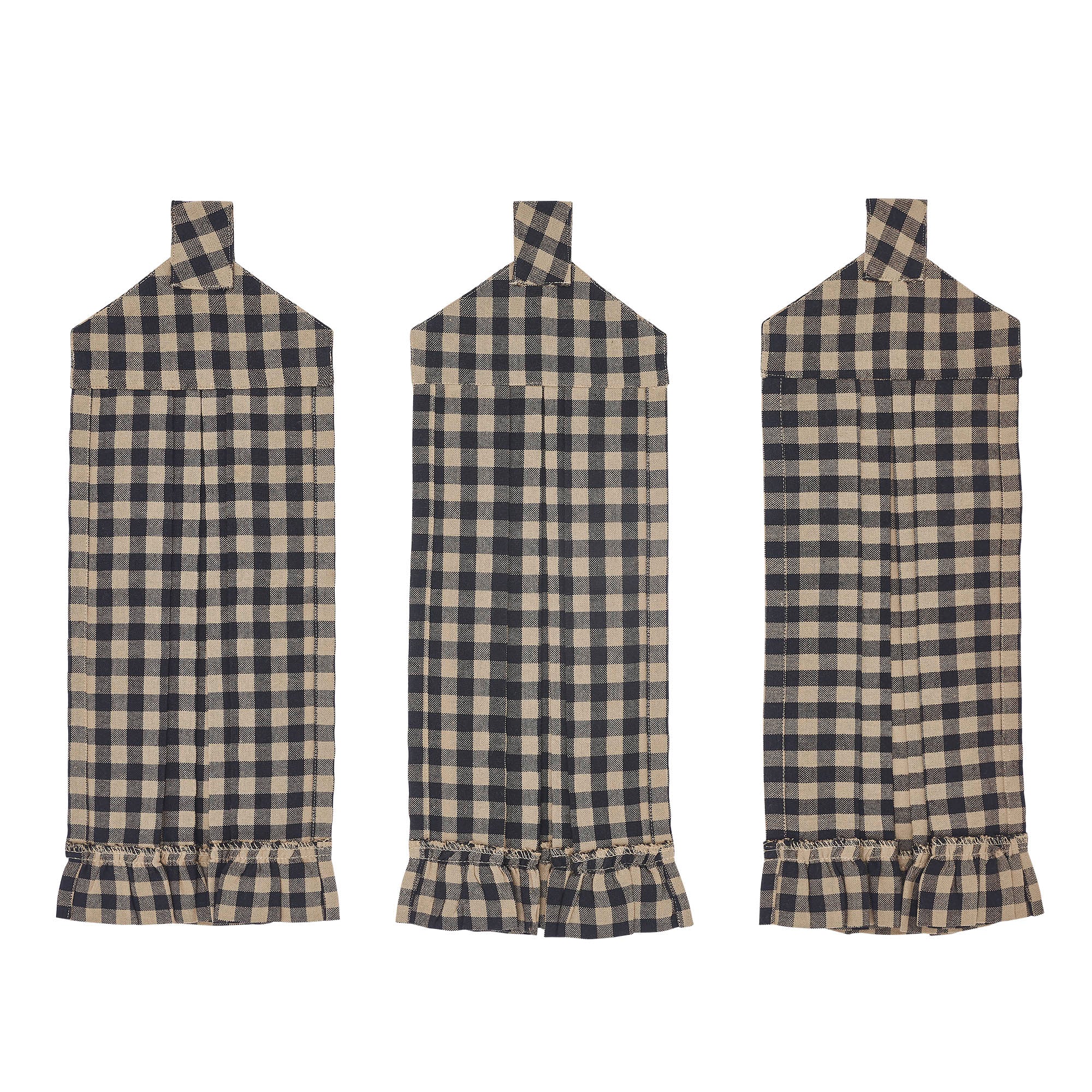 Set of 3 Black Check Button Loop Tea Towels - Image 3