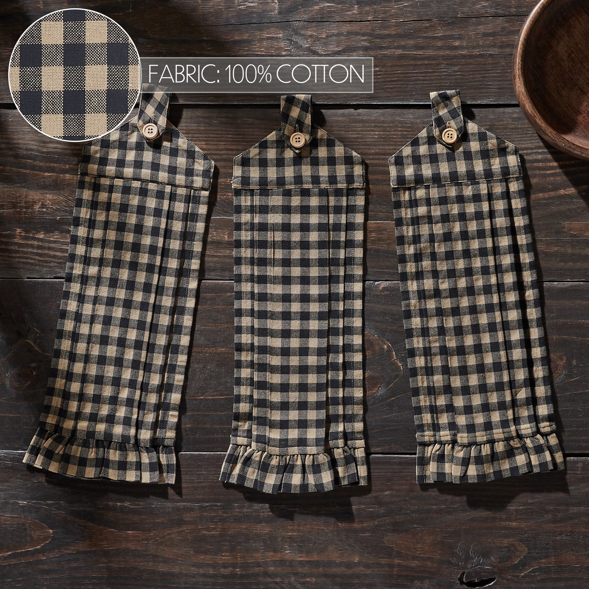 Set of 3 Black Check Button Loop Tea Towels - Image 5