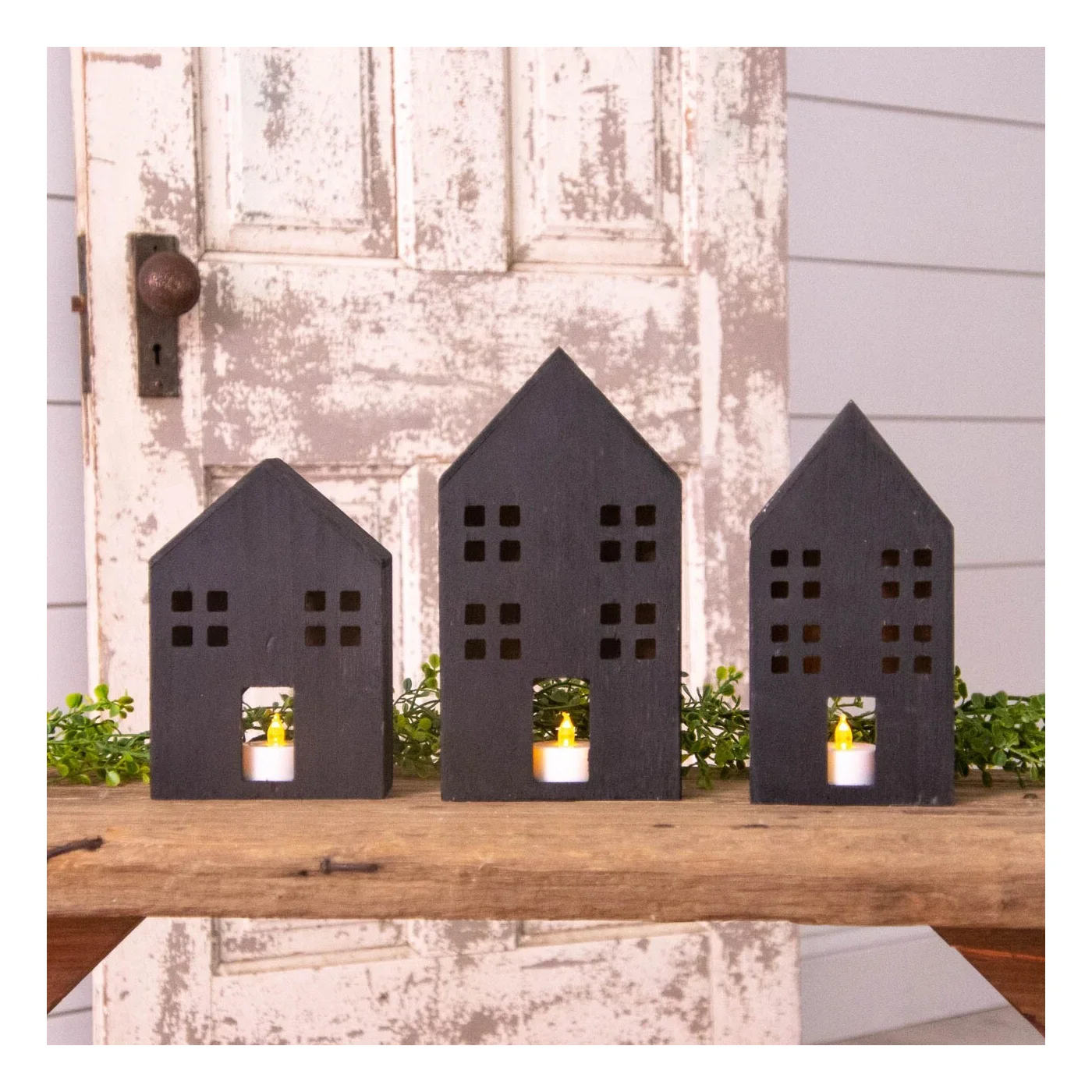Set of 3 Black Wooden Houses Decorative - Image 2
