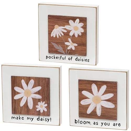 Set of 3 Bloom As You Are Daisy Layered 4.5" Block Signs - Image 2
