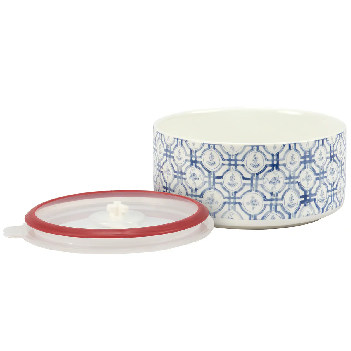 Set of 3 Blue Florals Stoneware Bowls with Lids - Image 3