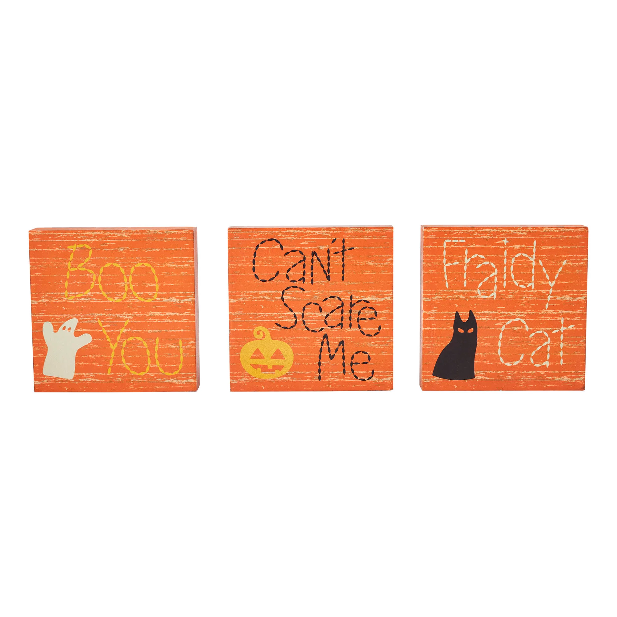 Set of 3 Boo You Can't Scare Me Fraidy Cat 5" Wooden Block Signs - Image 2