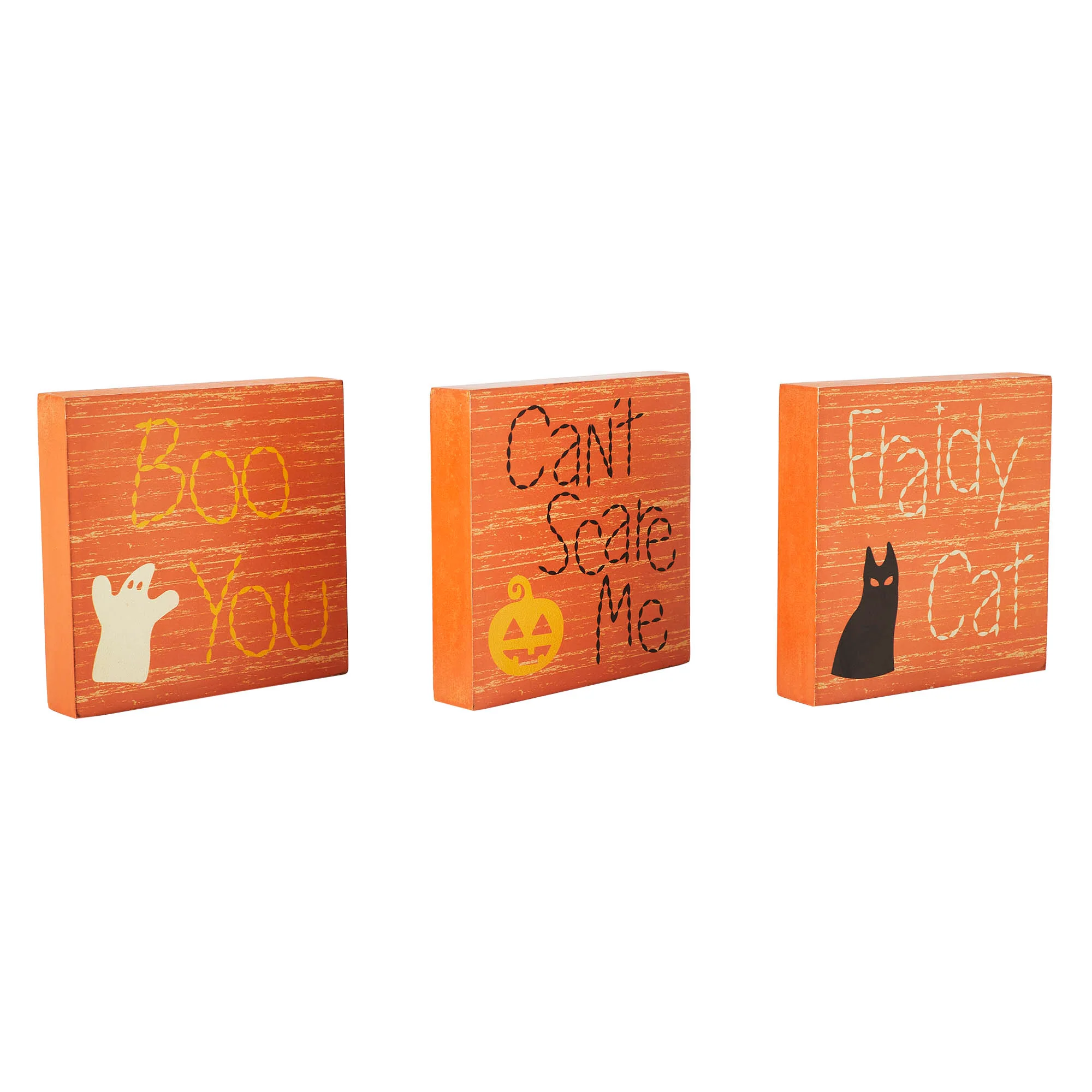 Set of 3 Boo You Can't Scare Me Fraidy Cat 5" Wooden Block Signs - Image 5