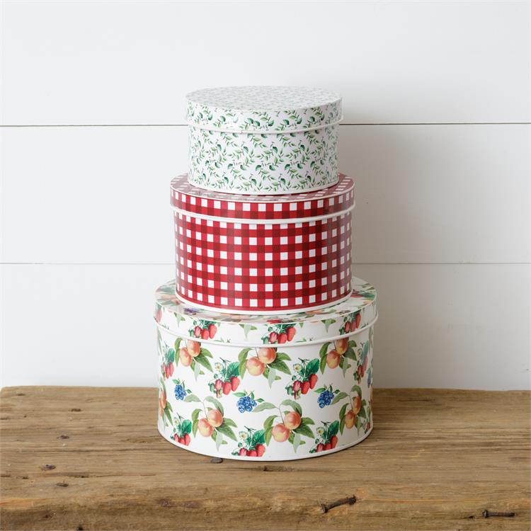 Set of 3 Bright Colored Fruits and Patterns Tins