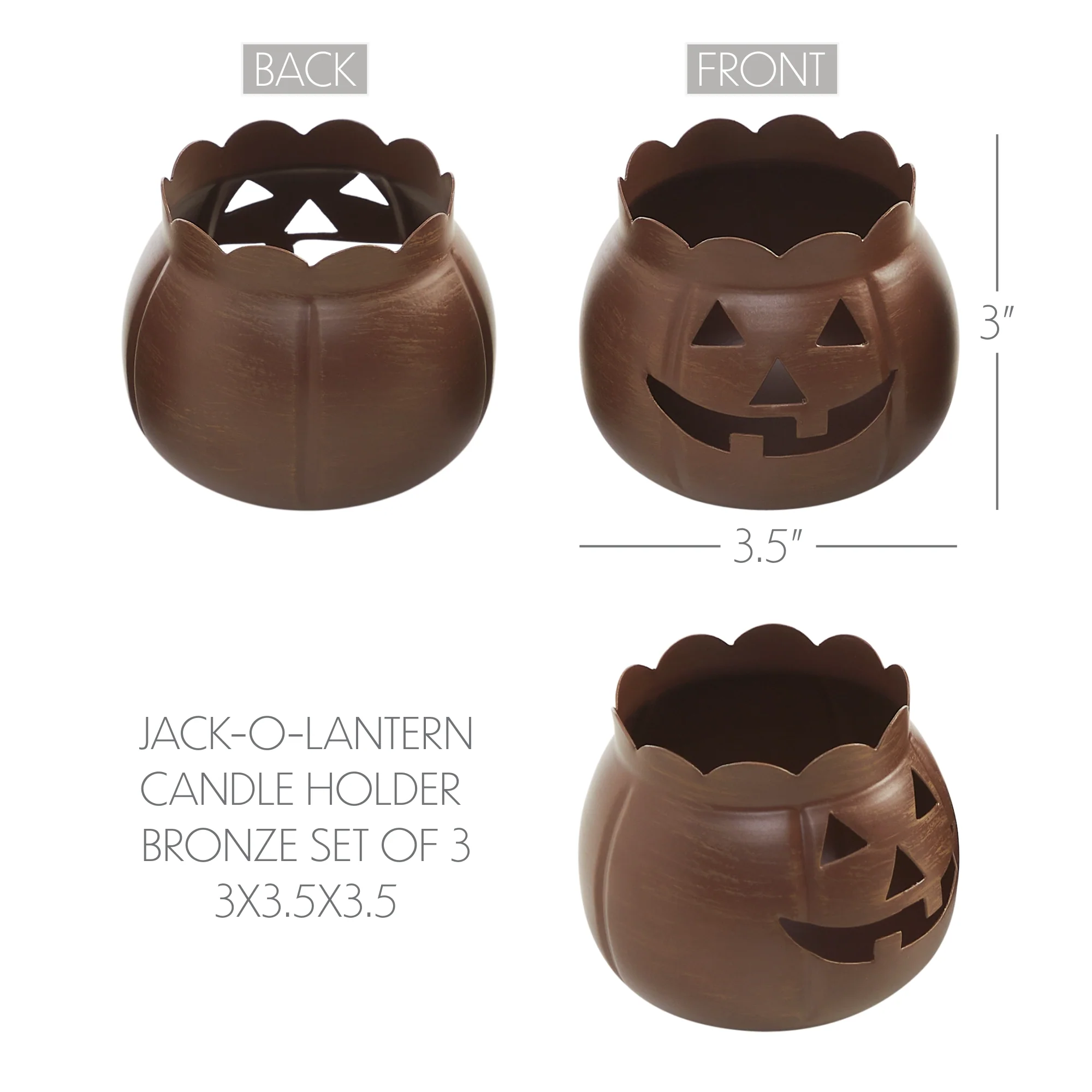 Set of 3 Bronze Jack O Lantern Votive Holders - Image 4