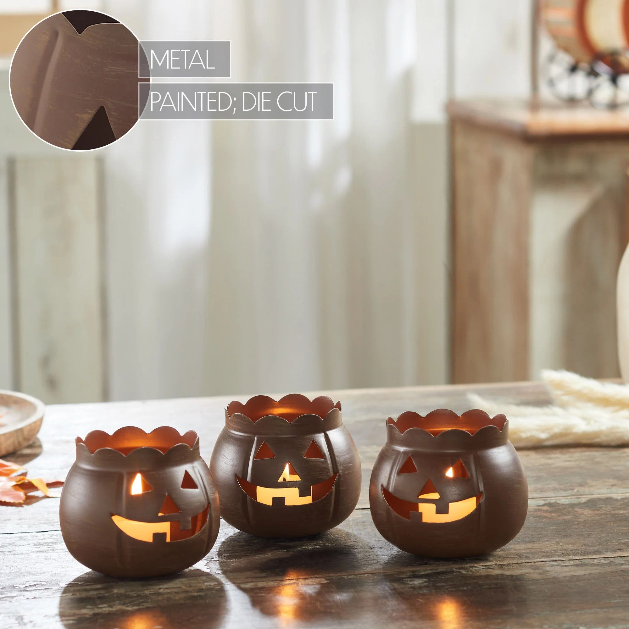 Set of 3 Bronze Jack O Lantern Votive Holders - Image 5