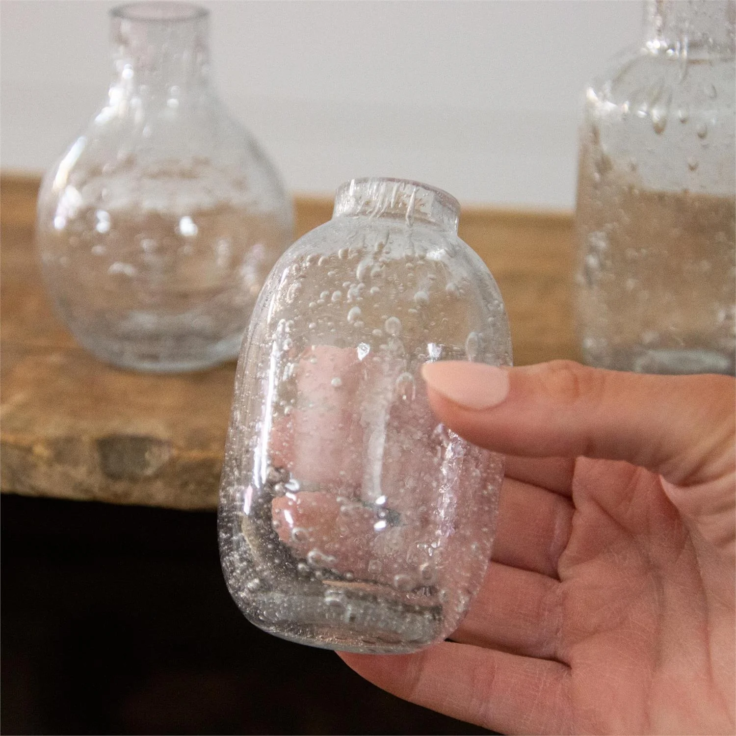 Set of 3 Bubble Clear Glass Small Bud Vases - Image 3