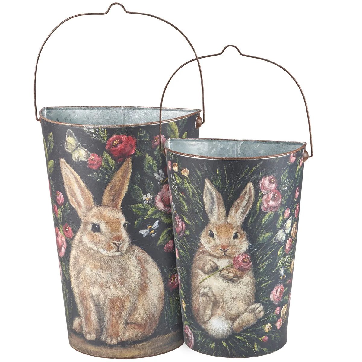 Set of 2 Bunny and Flowers Wall Buckets - Image 3