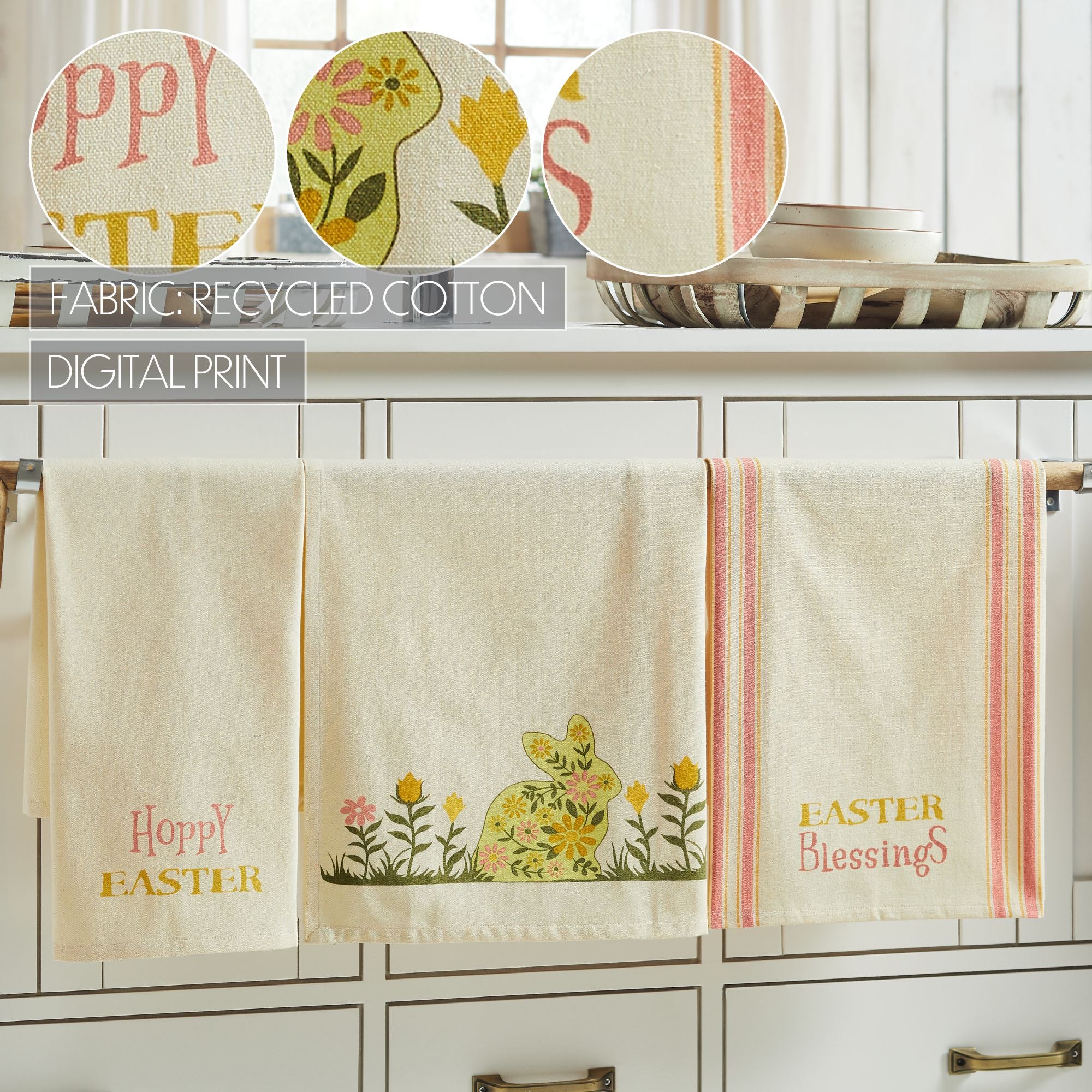 Set of 3 Bunny Hop Floral Bunny & Easter Tea Towels - Image 6