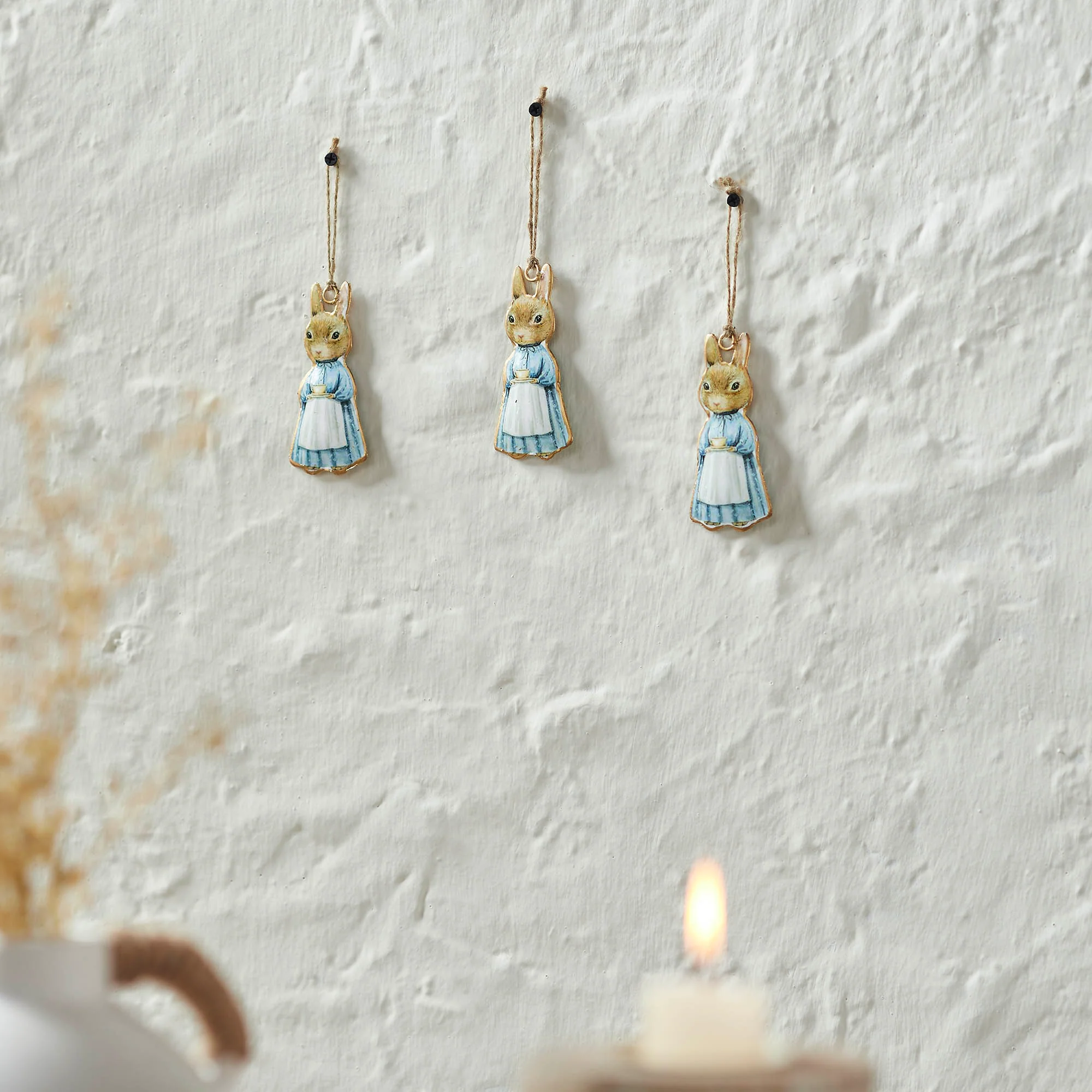 Set of 3 Bunny Rabbit in Apron Metal Ornaments - Image 2