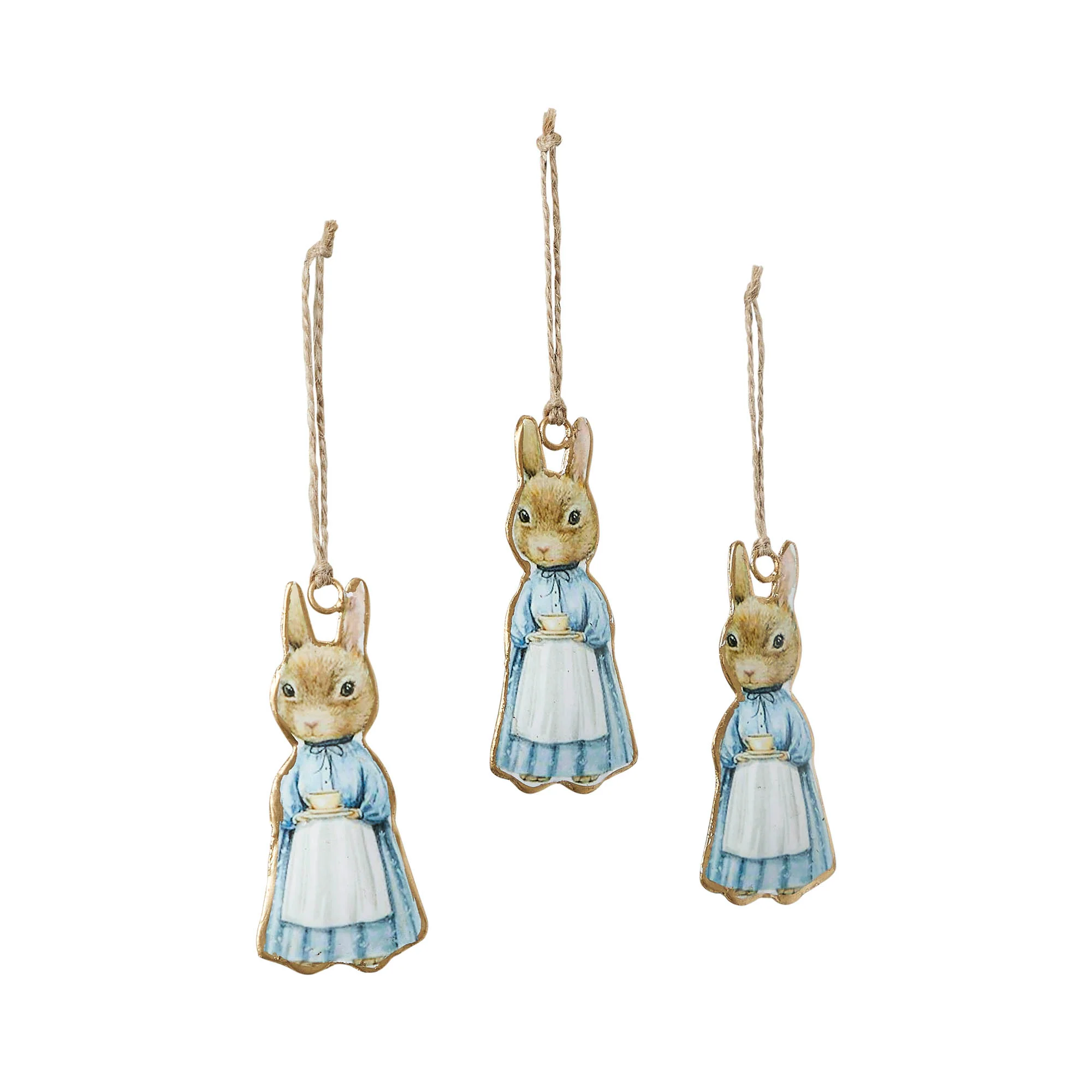 Set of 3 Bunny Rabbit in Apron Metal Ornaments - Image 3