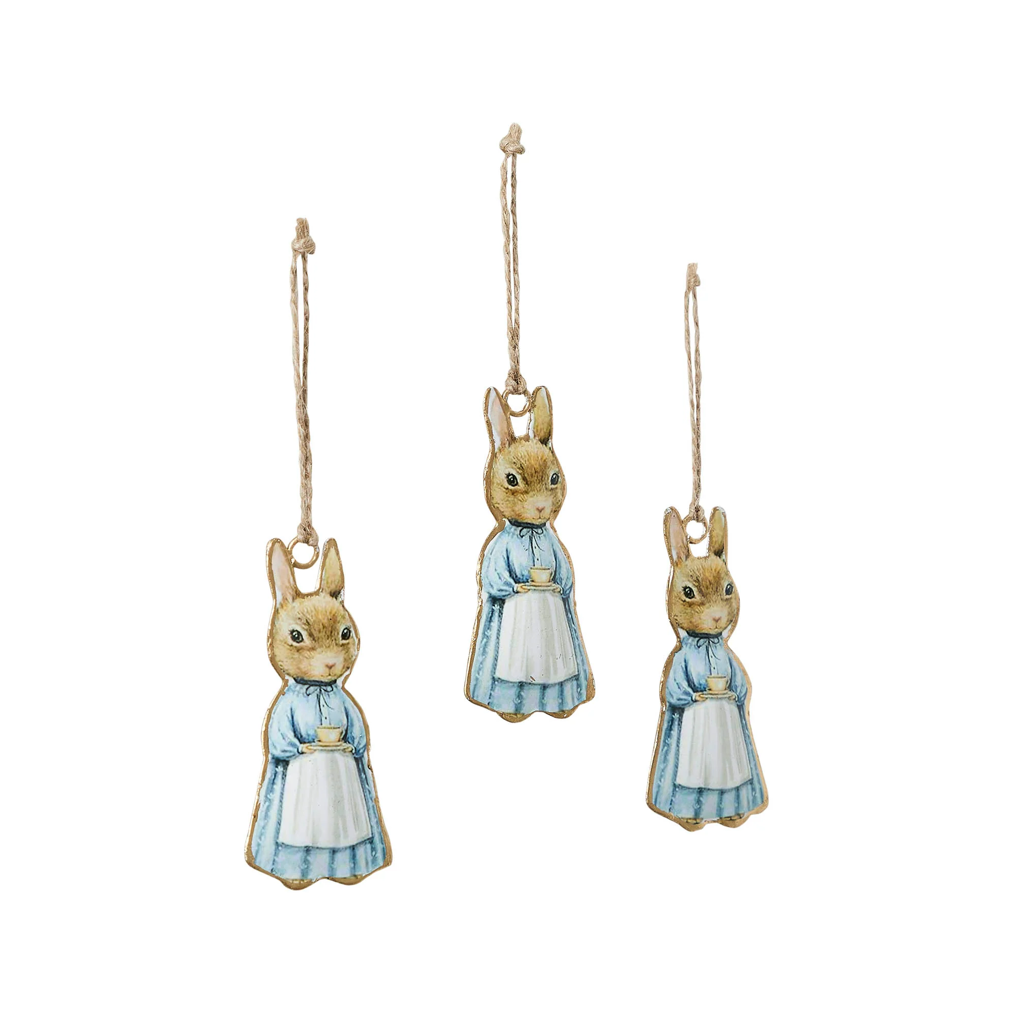 Set of 3 Bunny Rabbit in Apron Metal Ornaments - Image 4